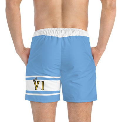 VI Stamp Ocean Blue Swim Trunks