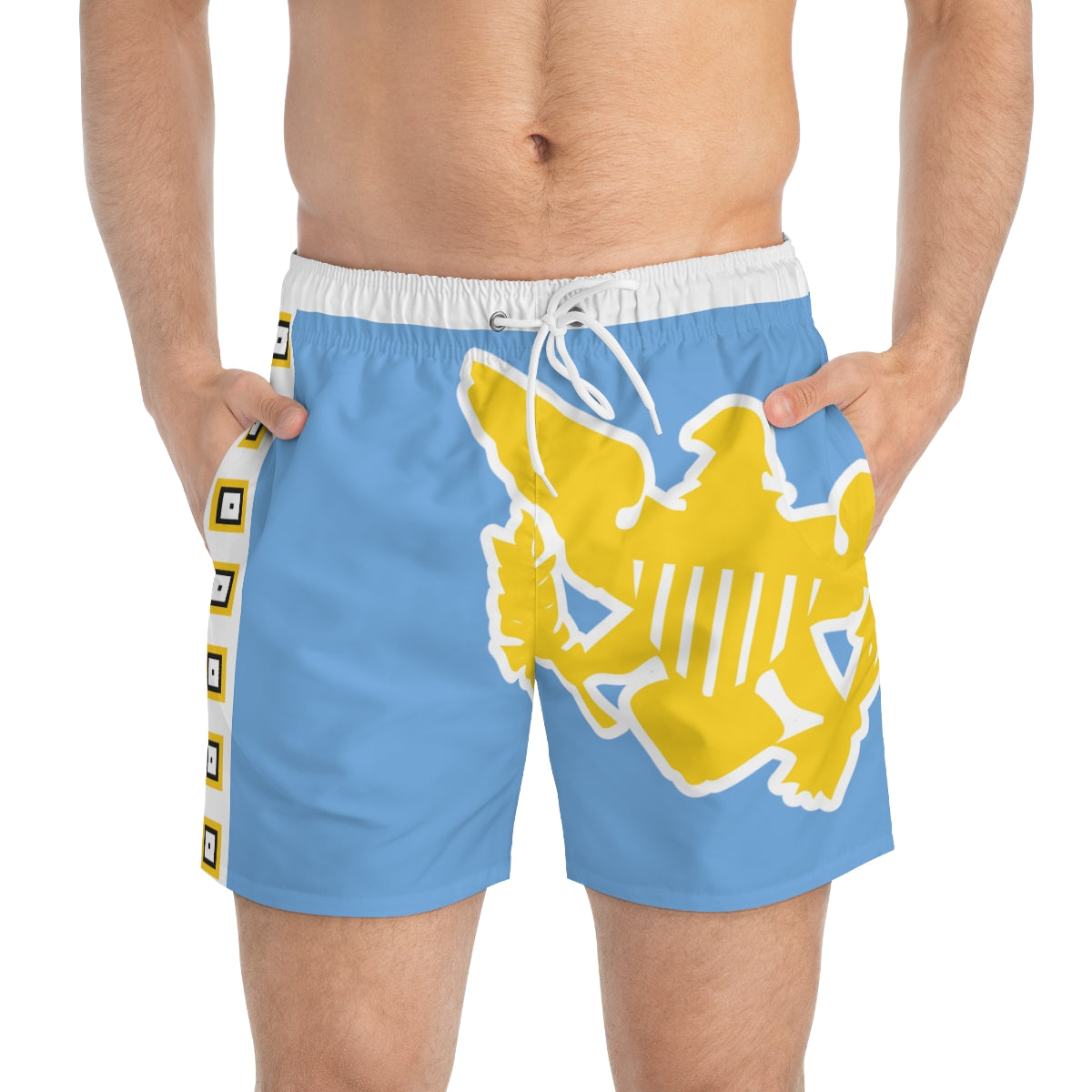 VI Stamp Ocean Blue Swim Trunks