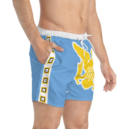 VI Stamp Ocean Blue Swim Trunks